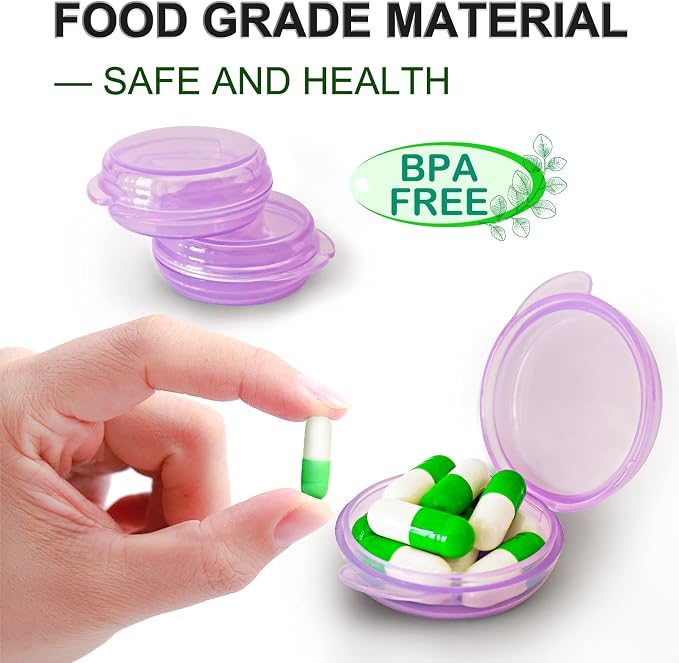 UHOUSE Small Pill Box (3 Pack), Daily Mini Pill Organizer Portable for Purse Pocket,Travel Pill Case Medicine Storage Container Earplug Case (Purple)