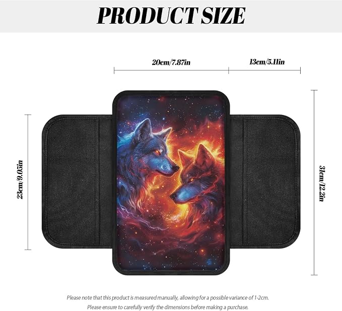 Howilath Galaxy Wolves Console Cover for Car Non-Slip Armrest Cushion Pad | Easy Stretch-on Installation, Comfortable Support, Protects from Dirt. Accessories Interior Decor