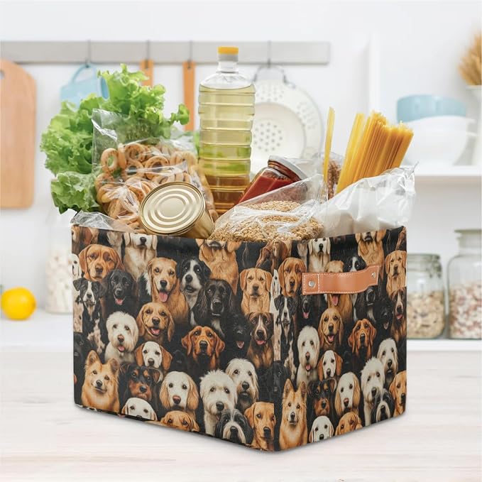 Cute Dogs Puppy Storage Boxes Theme Storage Nursery Baskets with Handle Closet Collapsible Organizer Shelf Bins for Book Cloth 15 X 11 X 9.5 IN