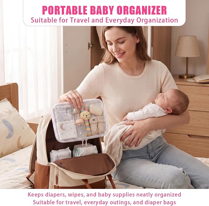 Clear Diaper Bag Organizer Pouches, Hard Shell Zipper Case for Baby Travel | 5 Pack Rigid 1.2 mm Clear PET Waterproof Organizer Pouches, Multi-Size Zipper Cases for Baby Essentials, Diapers Wipes