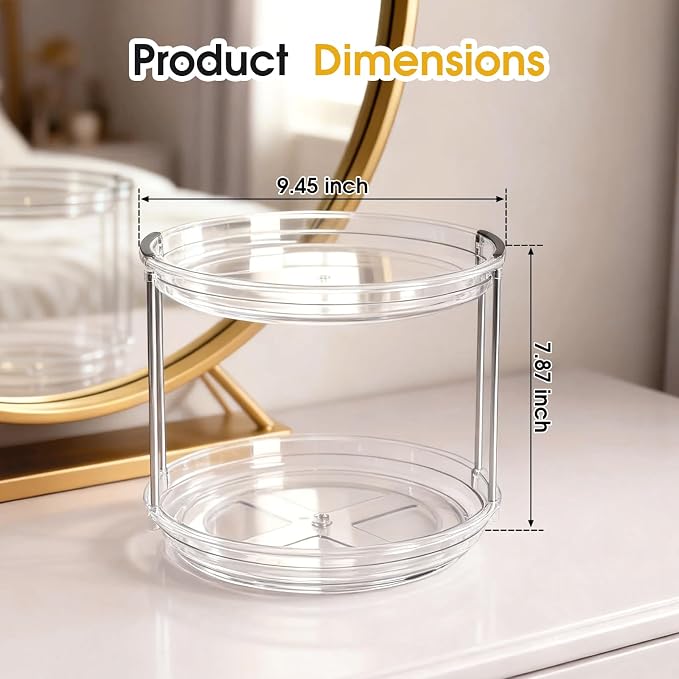 2 Tier Medicine Cabinet Organizer, Rotary Turntable Organizer for Medicine and Vitamin Bottles, Under Sink Organizer for Medicine, Bathroom Cabinet Storage, Easy Assembly, Transparent Clear