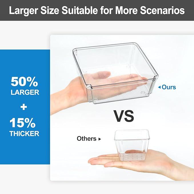 9 PCS Clear Plastic Drawer Organizer Sets, 3 Sizes Vanity Organizer Trays Stackable Storage Bins for Kitchen, Cabinet, Bathroom, Office, Laundry Room Organizing