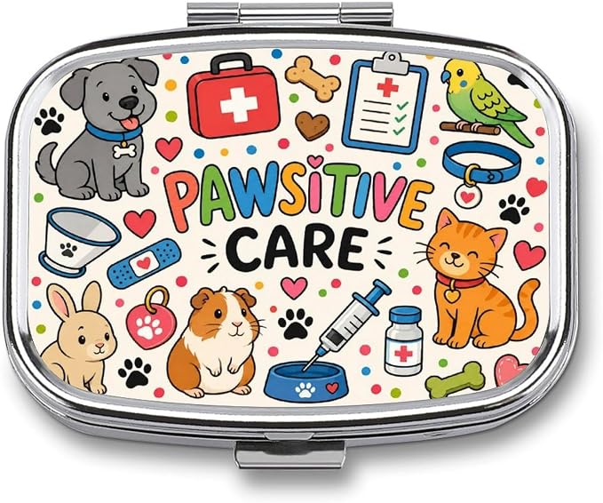 Pawsitive Care and Pet Love Two Compartment Pill Box Medicine Organizer, Portable Pill Case with Secure Snap Closure for Vitamins Medication Supplements Daily Use