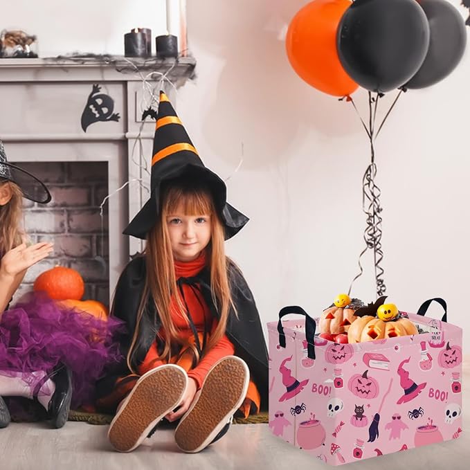 Halloween Ghost thriller basket,Empty Halloween basket,Horror and thriller decor,Trick or Treat Box for Boys and Girls,Horror decor(Pink pumpkin)