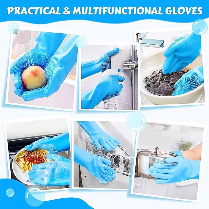 Pet Grooming Gloves for Dogs & Cats, Silicone Deshedding Brush, Gentle Fur Remover, Bathing & Massage Gloves, Blue