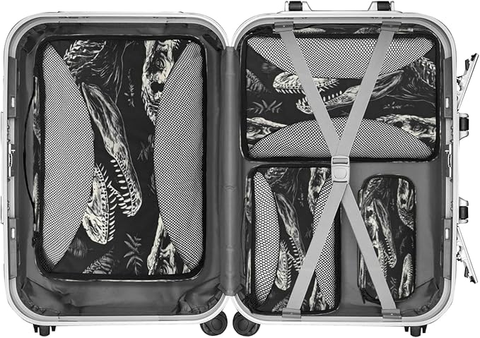 Dinosaur Skull Packing Cubes for Travel, Luggage Packing Organizers, Cool Dinosaur Travel Accessories Large Toiletries Bag for Clothes Shoes Cosmetics Toiletries