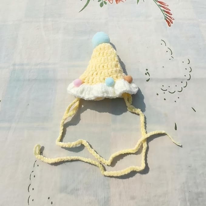 Handmade Knit Cat Outfit – Adjustable Birthday Hat & Floral Wreath Dog Costume for Dogs and Cats, Cute Photo Cat Costume for Party, Holiday, Daily Wear
