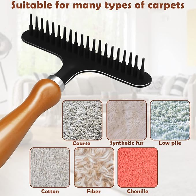 HINGTAI Portable Carpet Rake, Matted & Shag Rug Rake, 6.0 x 4.3 inches, Black
