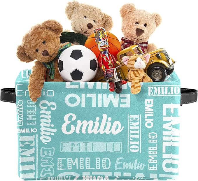 Personalized Toy Box Storage Bins for Boys Girls with Name, Kids Custom Storage Basket Cubes Organizer with Handles, Shelf Closet Storage Baskets Bin Customized Gift, 1 Pack