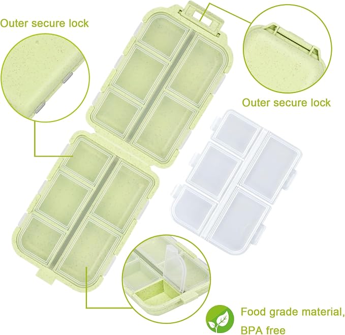 Travel Medicine Kit with 189 Labels, Pill Cases Organizers 7 Day Compact Pill Organizer Mini Pill Case Pill Storage Organizer (Yellow, 1 Pack)
