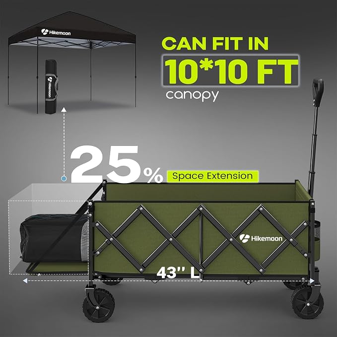 43'' Extra Long Folding Wagon with Extended Tailgate, Green | Wagons Carts Foldable, 360LBS Heavy Duty, Compact Portable, Utility Collapsible for Shopping/Beach/Garden/Camping/Sports