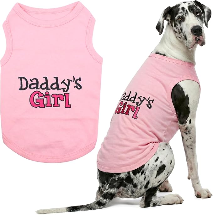 Parisian Pet Dog Shirt – 100% Cotton Shirts for Large Dogs – Pink Sleeveless Puppy Clothes – Lightweight and Breathable Dog Apparel – Girl Dogs Clothes - Stretchy Daddy’s Girl Pet Shirt