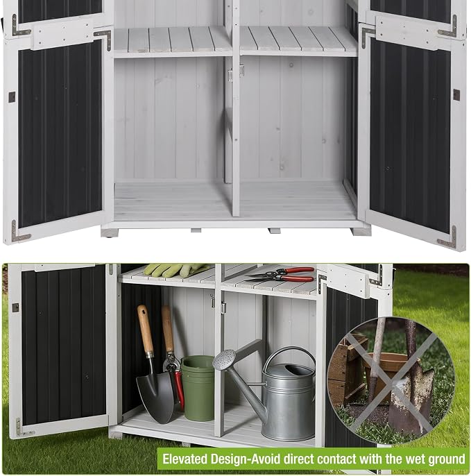 Outdoor Storage Shed Cabinet Strong Iron Frame Surrounding Garden Tool Storage with Adjustable Shelfs,Large Space