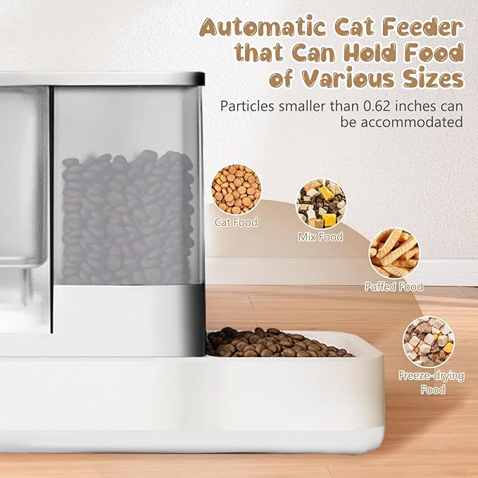 GearRoot Automatic Cat Feeder and Water Dispenser, 2 in 1 Gravity Pet Food Feeder and Water Dispenser Detachable Cat Food Dispenser for Small Dogs and Cats, White