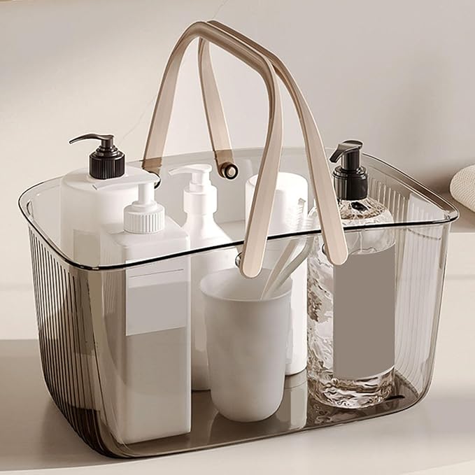 HERCHR Plastic Shower Caddy Basket, Shower Caddy Portable Plastic Shower Caddy with Handle and Drain Holes Clear Bathroom Caddy Organizer for Bathroom Kitchen College Dorm