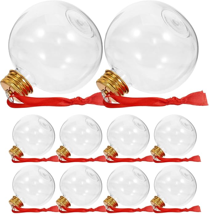 OUNONA 10pcs Bulb-shaped round Plastic Bottles with Leak-proof Lids, Pet Drink Containers for Party Hanging Decors and Storage, Golden Candy Bottles for Holiday Gift Packaging