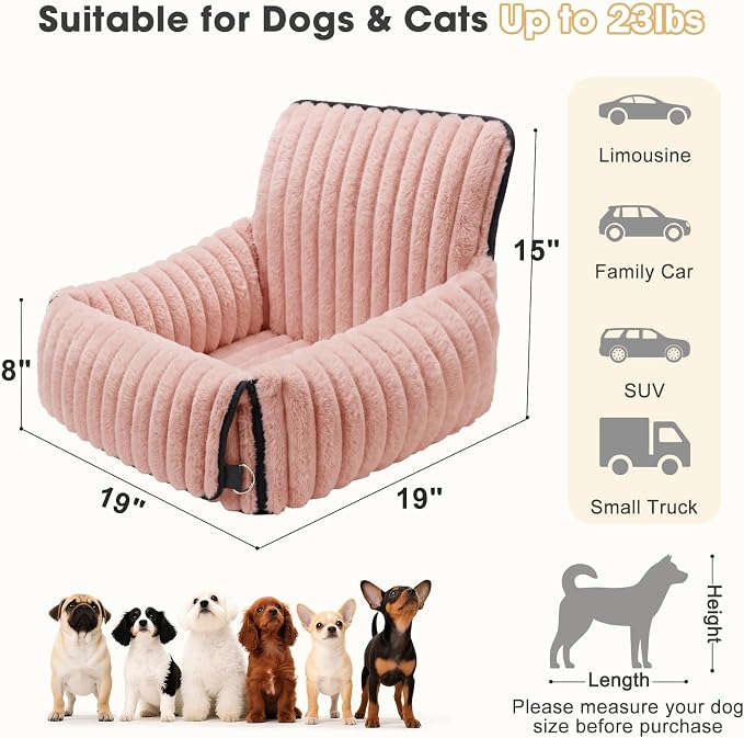 MIXJOY Dog Car Seat for Small/Medium Dogs up to 23 lbs, Multi-Functional Dog Carrier for Car with Detachable Washable Cover, Pet Travel Bed with Clip-On Safety Leash, Pink