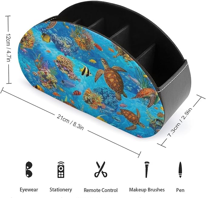 5-Slot Remote Control Caddy Holder Sea Turtle Ocean Desktop Organizer | Sea Turtle Ocean Animal Turtles Makeup Brush Storage Box Office Supplies, Fit for Controller, Media Player, Stationery