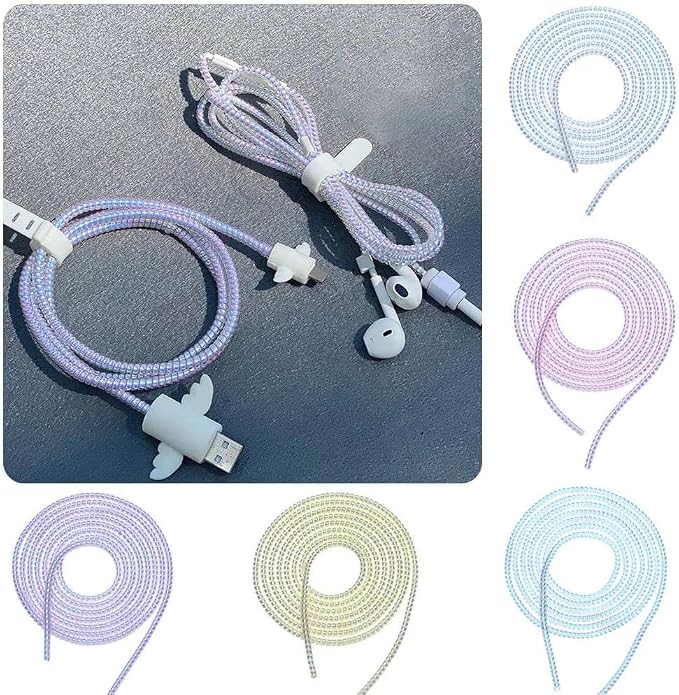 Spiral Cable Protector,Chargers Data Cable Protect Sleeve,Headphone Cable Saver for Phone Earphone USB Data Cableor for Prevent Pets from Biting The Cable Sleeves Cord Management (Laser White)