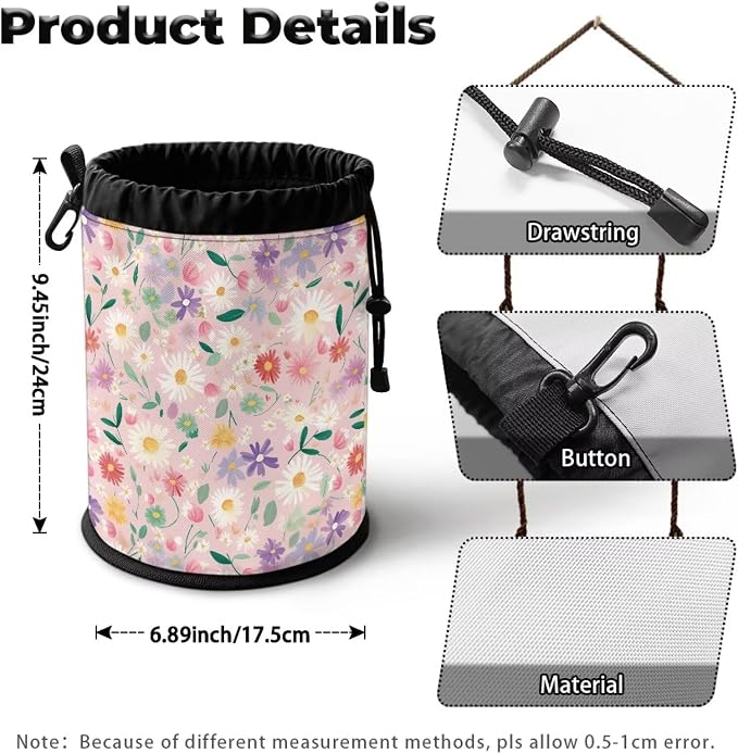 Clothespin Bag, Multi-Color Floral Large Clothes Pin Hanging Bag, Pin Bag with Large Opening for Clothes Lines Outside Yard Home Decoration