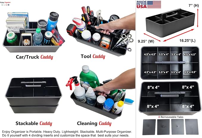 5 Extra Large Portable Carry Caddy, Black, Carrier for Cleaning Supplies, Tools, All-Purpose Carry Caddy Made In USA