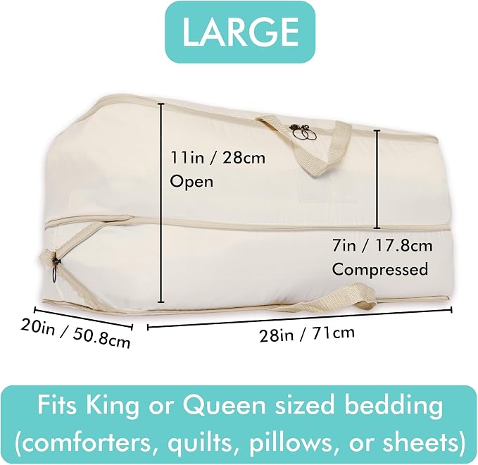 2-pack XXL Comforter Storage Bag - Space Saving Compression Bag for Pillows, Blankets, Bedding -Collapsible Extra Large Mesh Packing Cube - Queen King (2-pack Large Size 28x20x11")