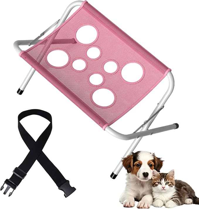 Foldable Pet Bathing Stand with 8-Hole Quick-Dry Mesh, 44lb Capacity，Pink