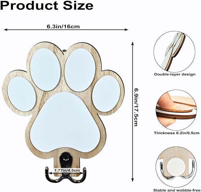 Rustic Wooden Dog Leash Holder Wall Decoration, Cute 3D Puppy Paw Wall Mount Hanger Organizer Hooks for Home Decor, Farmhouse, Coat Rack, Keys, Harness, Collars, Entryway, Pet Lover Gift（Light Brown）