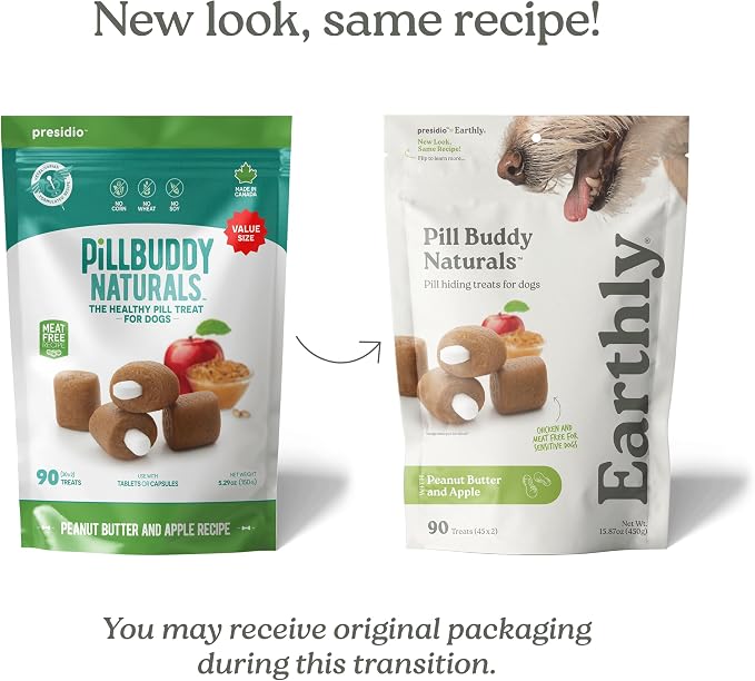 Presidio Earthly Pill Buddy Naturals - PB & Apple Recipe Pill Hiding Treats for Dogs - Make A Perfect Pill Concealing Pocket Or Pouch for Any Size Medication - 30 Servings
