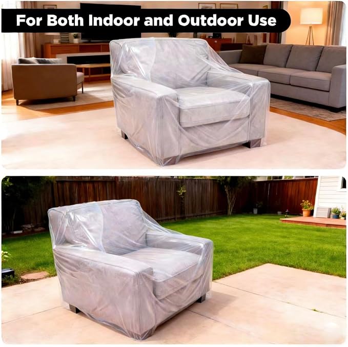 Plastic Chair Cover Furniture Cover with Elastic Band, Clear Recliner Cover Protector for Moving and Storage, Waterproof & Dustproof Moving Bags for Armchair Slipover 34W x 42D x 48H Inches (Chair)