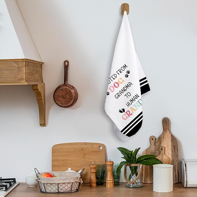 New First Time Grandma Gifts Bathroom Towels, Dog Grandma Gifts Dish Tea Towels, Promoted from Dog-Grandma to Human-Grandma Decorative Hand Towels for Kitchen Bathroom Decor, 16x24 Inch