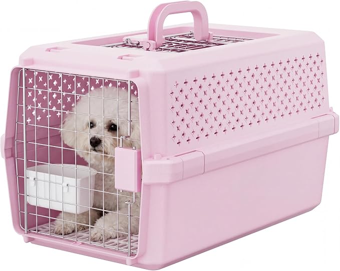 22" Hard Pet Carrier: Travel Kennel for Cats & Small Dogs | Strong Metal Locking Door / Ventilated Side Panels / 22" Cozy Interior / Lightweight Structure / Top Carry Handle
