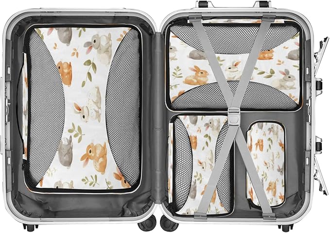 Packing Cubes for Travel, Animals Rabbits Travel Luggage Packing Organizers for Women Men, Large Custom Toiletries Bag for Clothes Shoes, Wild Rabbits