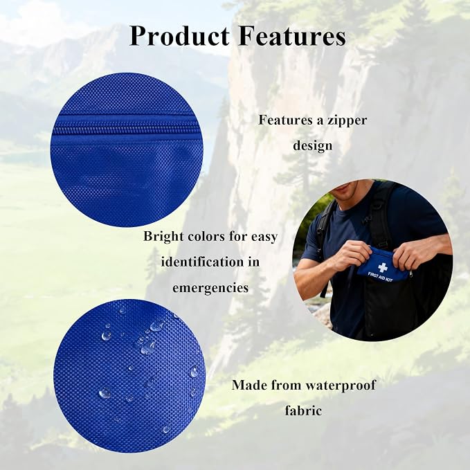First Aid Bags Empty,Mini First Aid Pouch Empty,Mini First Aid Kit Bulk,Zipper Pouches for Emergency,Travel and Outdoor (Blue 12 Pack, 5.5 * 7.8 inch)