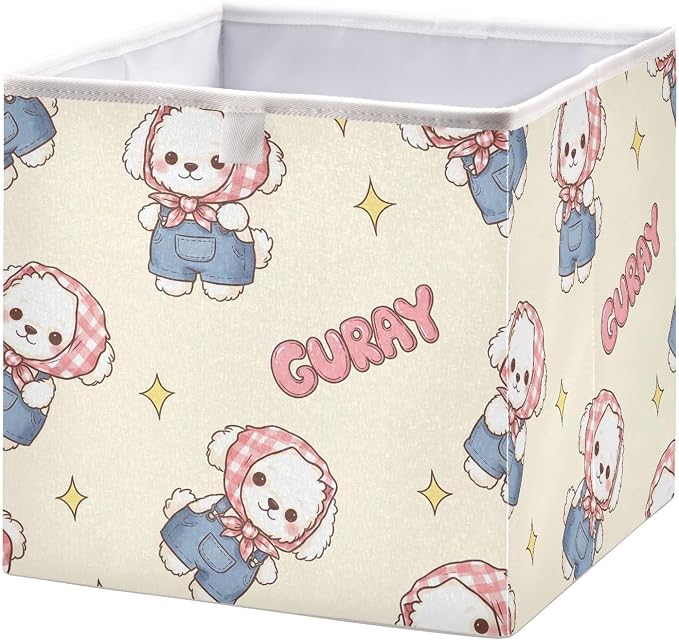 Foldable Storage Bin Waterproof Closet Organizer Box with Handle | Plush Puppy Storage Crate, wipeable, Foldable Hollow Board, Top Handle, For Home Closet