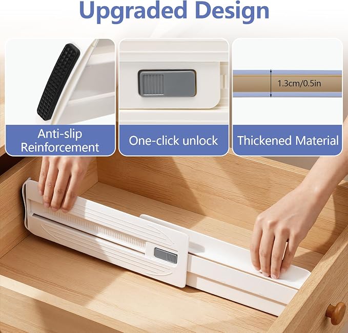 6pcs Drawer Dividers Adjustable 29-45cm, Thickened Hard Plastic Drawer Separators, No Installation Required for Cupboard Kitchen Bedroom
