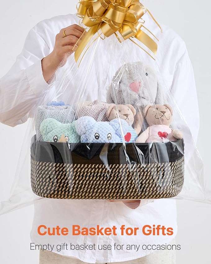 KALLAX Small Woven Storage Basket for Organizing, 13.5x9.5x5 inches, 3 Pack | Shelf baskets for closet organization, toy storage and home decor, Perfect as empty gift baskets for holidays, Black & Brown