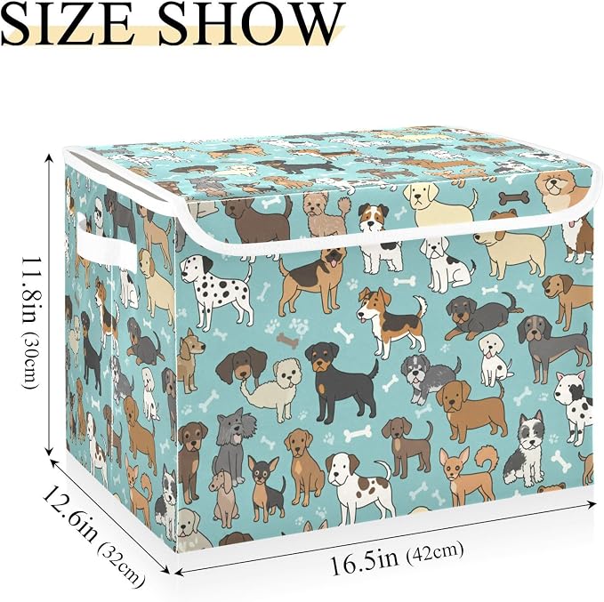 Dog Bone Pet Storage Bins with Lids Closet Bedroom 40L Fabric Bin | Decorative Storage Boxes, Foldable & Stackable, Dust-Proof Flip Top, Reinforced Handles, For Home & Dorm, Clothes & Toy Box