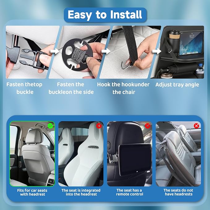 Car Seat Back Organizer with Foldable Table Tray Back of Seat Car Organizer with Touch Screen Phone Holder Premium Pu Leather Material for Kids, Pets & Travel Accessories(1 Pack)