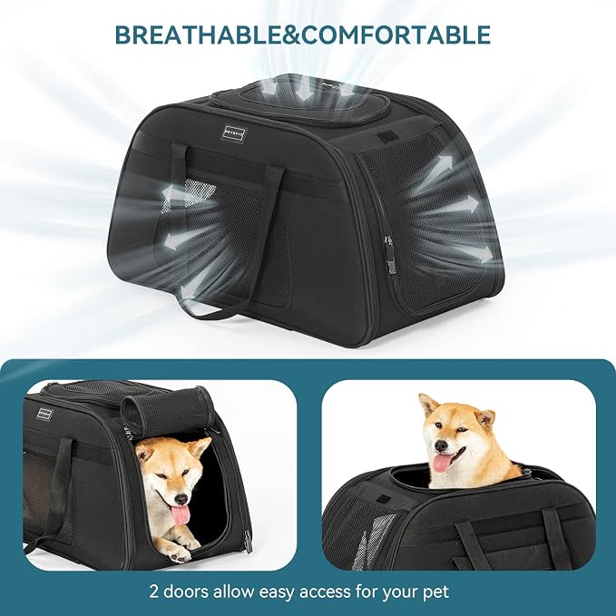 PETSFIT Extra Large Pet Carrier with Wheels- Rolling Dog Carrier for 2 Small Dogs, Large Cat Carrier on Wheels with Adjustable Safety Rope & Waterproof Bottom (𝑵𝒐𝒕 𝑨𝒊𝒓𝒍𝒊𝒏𝒆 𝑨𝒑𝒑𝒓𝒐𝒗𝒆𝒅)