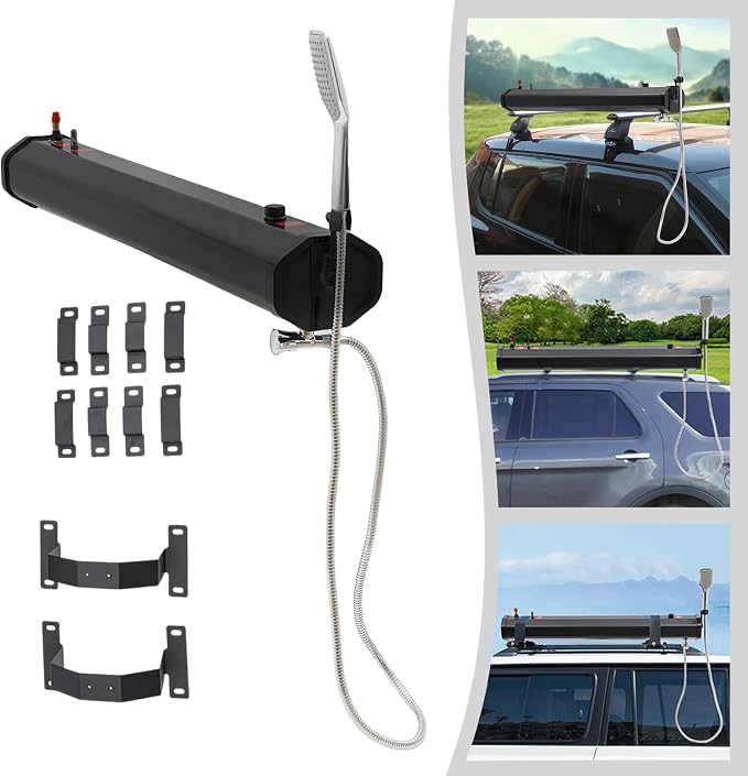 Pressurized Water Tank, Portable Camping Showerhead Handheld with Storage Bag, Roof Rack Shower, 18L Roof Rack Mount Shower for Hiking, Car wash, Pet Cleaning, Beach Vacations