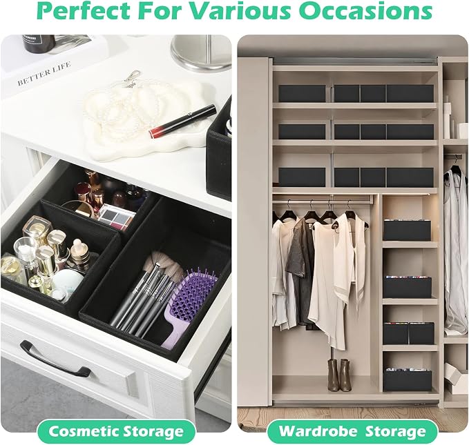 Drawer Clothing Organizer 16-Pack, Black Underwear Dividers | Multiple sizes Fabric Folding Wardrobe Organizer,Storage Bins Store Baby Clothes, Bras,Underwear,Panties,Belts,Socks,Ties