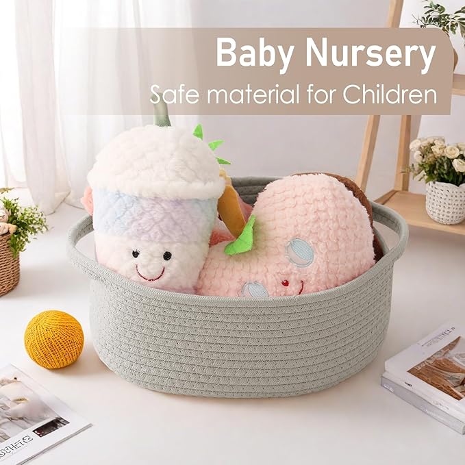 JMvicyroam Small Woven Basket, Empty Gift Basket, Grey/2 Pack | Small Gift Basket, Cotton Rope, 12 x 8 x 37 in, Handles, Includes Ribbon and Bag, Birthday Gift Basket