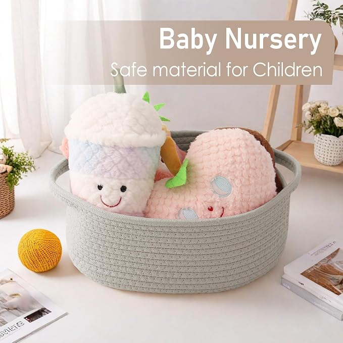 JMvicyroam Small Woven Basket, Empty Gift Basket, Grey/3 Pack | Small Gift Basket, Cotton Rope, 12 x 8 x 38 in, Handles, Includes Ribbon and Bag, Birthday Gift Basket