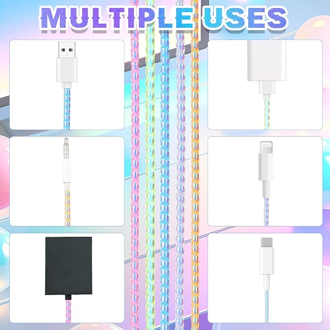 Friends 10 Pcs Cord Protectors from Pets No Chew 43.3'',Flash Colors | Spiral Cable Protector, Phone Charger Cover, Data Cable Protective Sleeve Chew Proof, USB Wire Cover Stylish, Cat Dog Rabbit