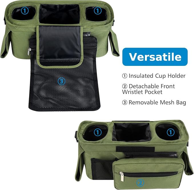 Accmor Universal Stroller Organizer with Insulated Cup Holder Detachable Phone Bag and Shoulder Strap,Stroller Bag Caddy Organizer for Uppababy, Baby Jogger, Britax Strollers