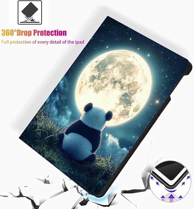 for Microsoft Surface Go 4/3/2/1-10.5" 2021 Tablet Case,Auto Wake/Sleep,Adjustable Stand Protective Cover - Panda Moon
