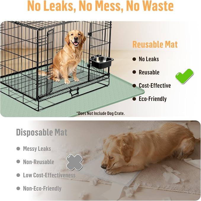 Silicone Dog Bed Mat 51"x 25.6" Crate Mat for Dog Cages, Green | Extra Large Kennel Mat with Raised Edge, Washable, Leakproof, Waterproof Dog Mat for Crate, Dog Floor Mat to Protect Floors