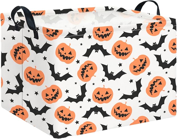 CLOCOR Rectangular Storage Basket Empty,Gift Basket,Waterproof Storage Bin with Handles,Room Decor(Black Star Halloween)