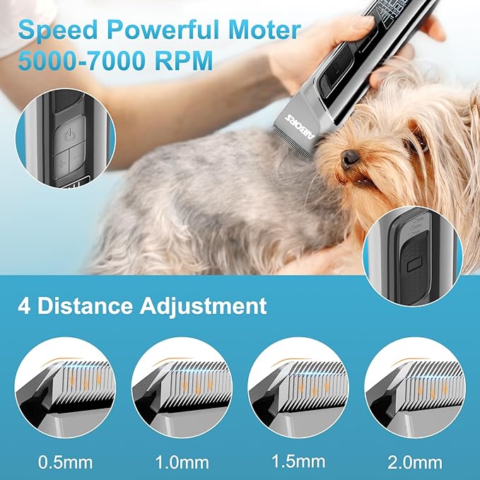 Quiet Dog Grooming Kit - 2000mAh Dog Clippers for Grooming Dog Grooming Clippers for Heavy Thick Hair Coats Waterproof Rechargeable Cordless Clippers Safe and Easy to Clean Home Pet Grooming Silver